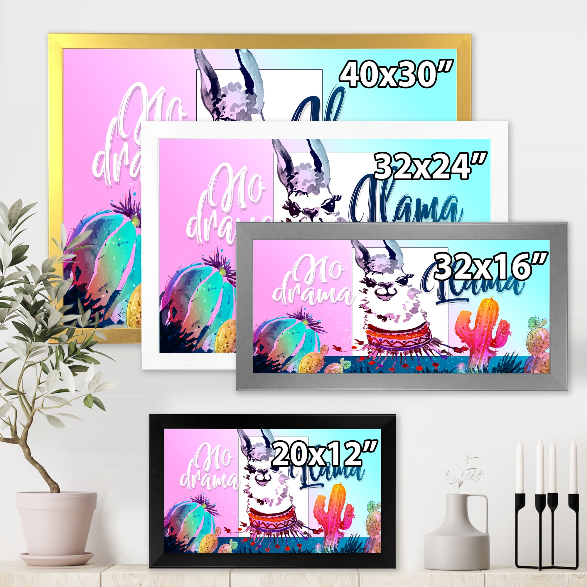 Designart 'No Drama and Colorful Llama' Children's Art Framed Art Print