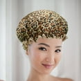 thumbnail image 2 of 2pcs Bonnets de Douche Double Couche PEVA Imperméable à l'Eau Élastiques Bonnets de Protection des Cheveux (Impression Léopard), 2 of 9