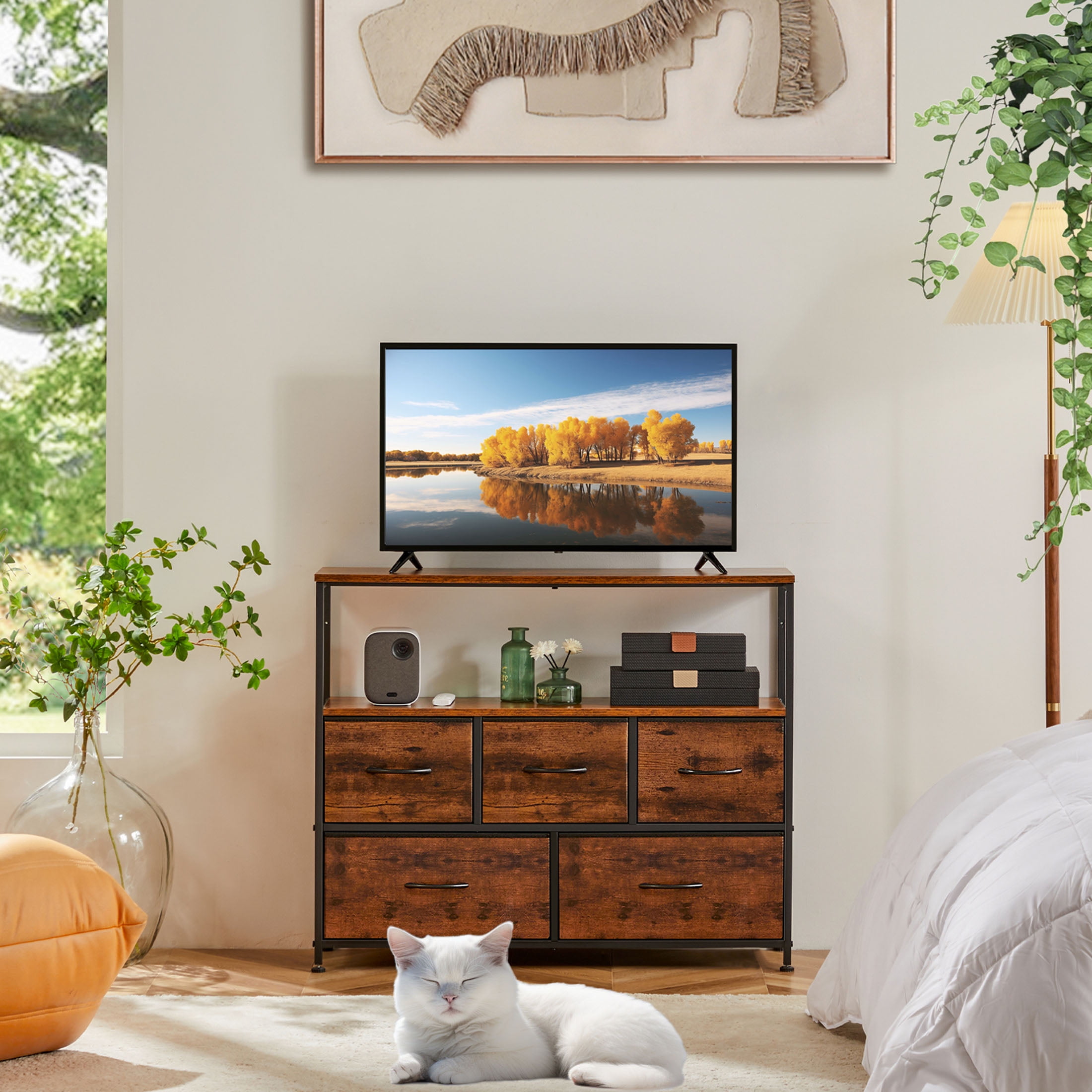 CONCETTA TV Stand with 5-Drawer Dresser for Bedroom, Living Room, Storage Cabinet with 55 inch TV Stand for Adult, Rust