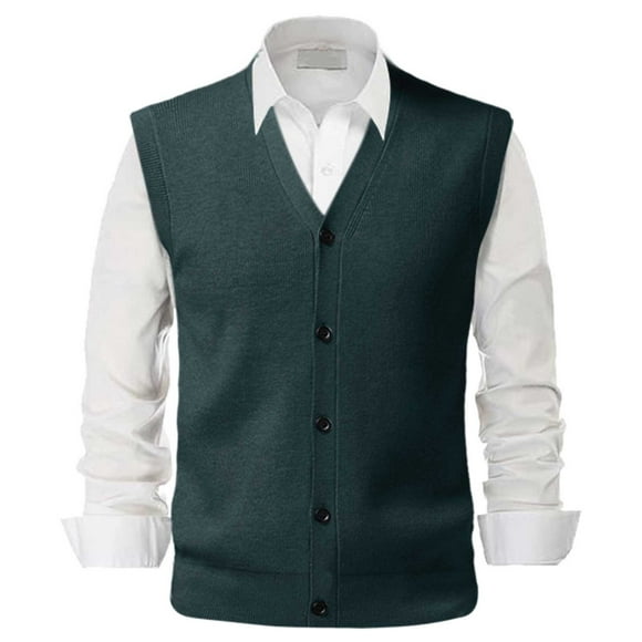 nsendm Mens Vest Shirts for Men Male Autumn and Winter Single Buckle Sweater Vest Vest V Neck Pure Color Wool Tops Men Loose Fit Adult Male Vest Green Size L
