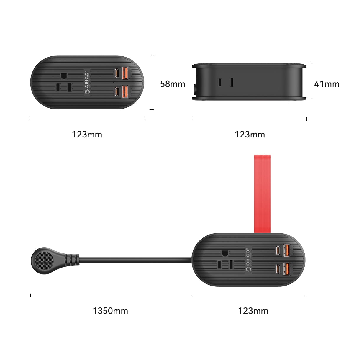 ORICO 65W USB Travel Power Strip, 7 in 1 Charging Station with 3AC, 2 USB-A, 2 USB-C, Flat Plug and 4ft Thin Extension Cord, Fast Charger for MacBook, iPad, iPhone(65W,BLACK)