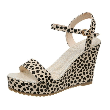 

Penkiiy Sandals For Womens Casual Open Toe Leopard Print Wedge Sandals Summer Beach Zipper Roman Platform Shoesfor Women Dressy Summer