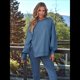 thumbnail image 5 of Sudaderas de Gran Tamaño para Mujer, Cuello Redondo, Larga, Informales, Holgadas, con Abertura, Otoño 2025 Azul Gris L, 5 of 8