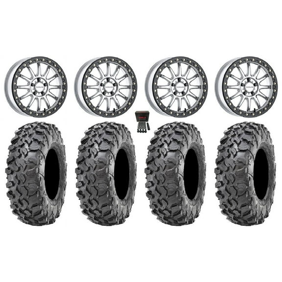 Raceline Alpha Bdlk 17" Wheels Si  40mm 37" Carnivore Tires Polaris RZR Turbo R & Pro R Ranger 1500 Xpedition