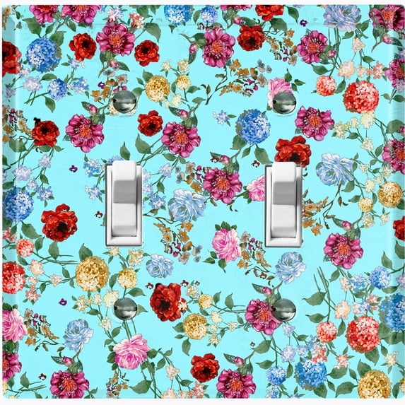 Metal Light Switch Plate Outlet Cover Colorful Floral Garden Wallpaper ROS035