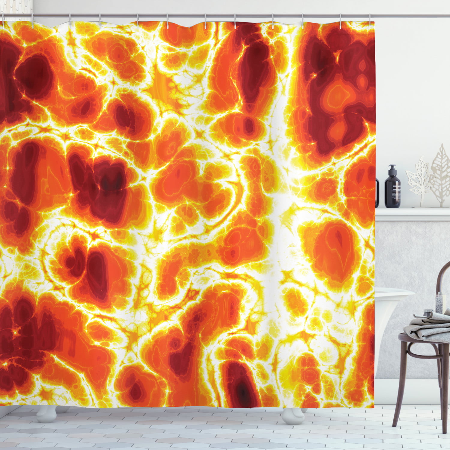 Orange Shower Curtain Hot Burning Lava Fire Print for Bathroom 