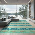 thumbnail image 2 of ODIKA 6'x9' Washable Area Rug Sea Turtle Cartoon Ocean Animal With Wave Stripe Accents Whale Flowing Dynamic for Dining Room, Under Table, Office Décor, Non-Slip Chair-Friendly, 2 of 7