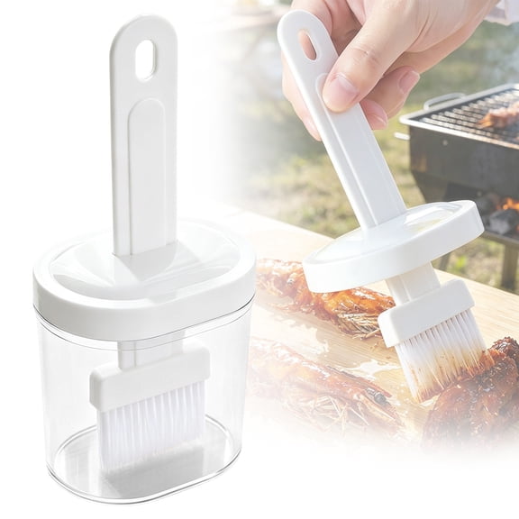 Silicone Oil Brush with Bottle, Heat Resistant Basting Brush for Cooking Baking Grilling BBQ, Refillable Oil Dispenser Brush with Leakproof Container, Kitchen Gadget, Picnic and Barbecue Use, White