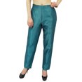 thumbnail image 3 of Phagun Women's Green Dupion Pants High Waist Narrow Bottom Trousers-Small, 3 of 7
