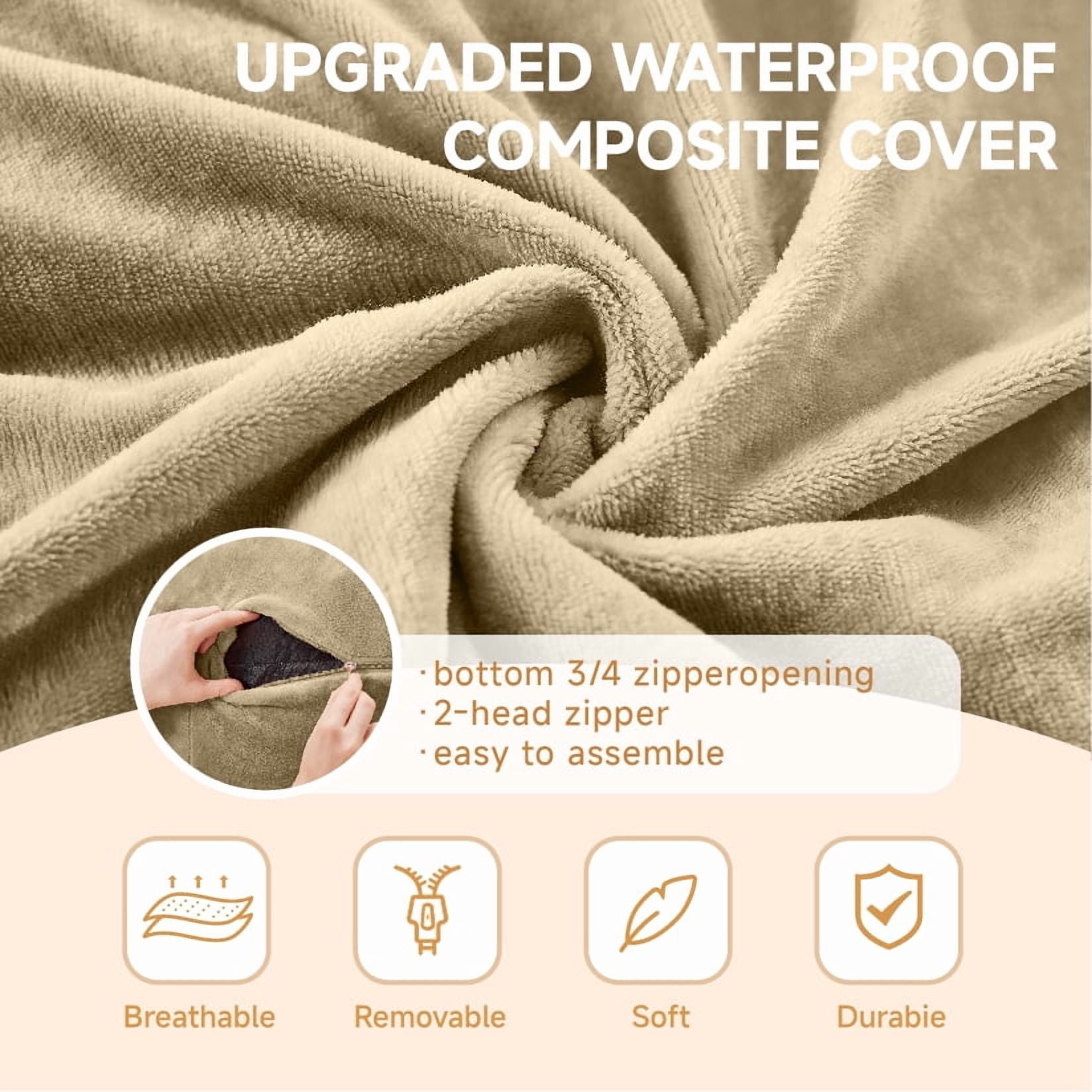 Bean Bag Chair, 5FT Memory Foam Filling Adult and Teen Sofa Chair, Soft Round Sofa with Removable Flannel Cover, for Living Room Bedroom and Dorm, Khaki