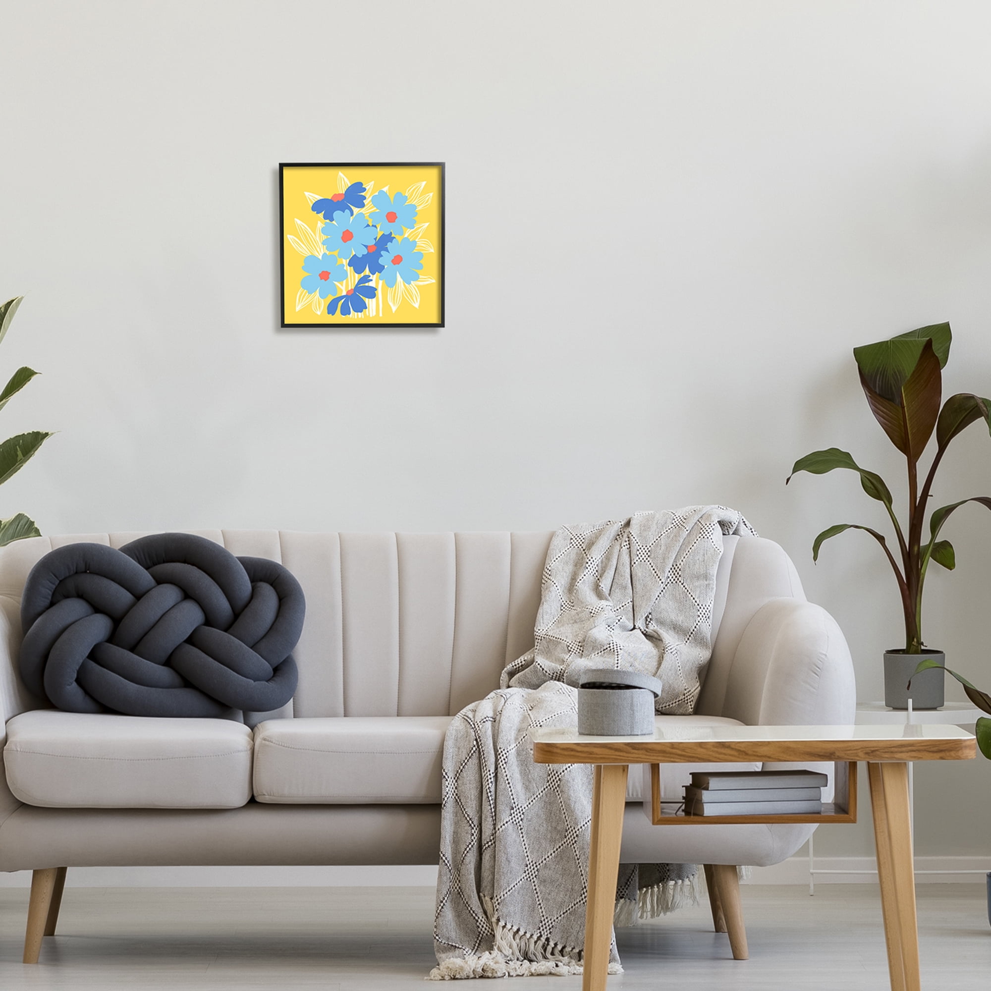 Stupell Industries Yellow & Blue Florals Botanical & Floral Painting Black Framed Art Print Wall Art, 12 x 12