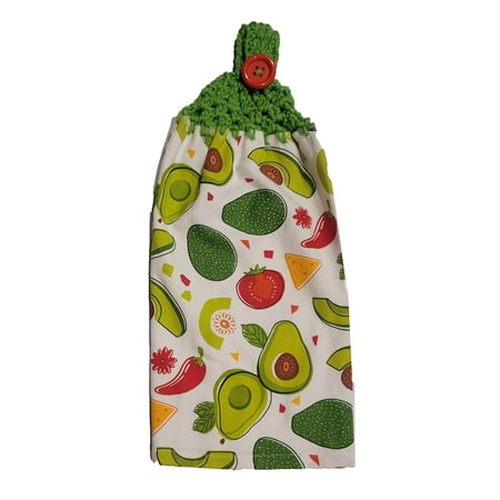 

Handcrafted Spring Green Crochet Topped Guac World Kitchen Towel C49
