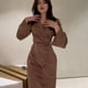 thumbnail image 2 of Vestido largo de otoño para mujer, elegante vestido de satén de color liso con cadena y cintura larga, 2 of 6