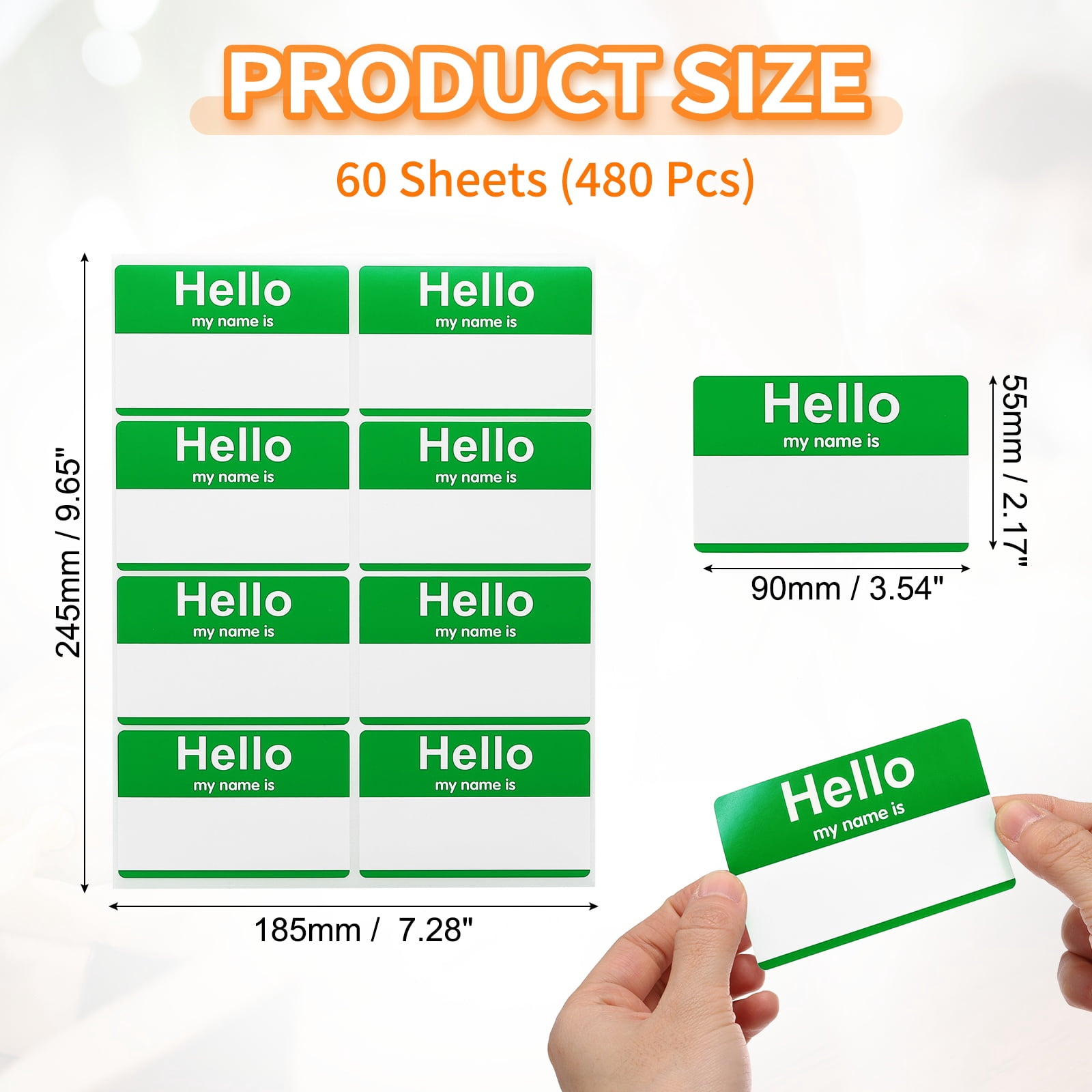 480 Pcs Peel and Stick Badges, 9.65 x 7.28 Inches Identification Stick Badge Name Tags Stickers Easy-to-tear Strong Adhesion for Desk Bag Meetings Conferences Parties, Green