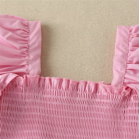 

PEASKJP Midi Dresses for Girls Girls Toddler Elegent Short Sleeve Flutter Chiffon Bowknot Princess Dress Fit Flare Floral Loose Maxi Dresses Pink 4-5 Years