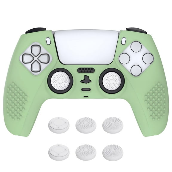 PlayVital 3D Studded Edition Anti-Slip Silicone Cover Skin for ps5 Controller, Soft Rubber Case Protector for ps5 Wireless Controller with Thumb Grip Caps - Matcha Green