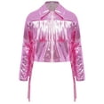 thumbnail image 3 of inlzdz Girls Jazz Dance Outfits Long Sleeve Sequin Tassels Jacket Bell-bottom Metallic Pants for Performance Pink 14, 3 of 6