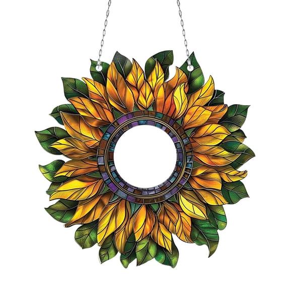 NSESSHome Sunflower Stained Suncatcher,Large Sunflower Suncatcher for Window Hanging,Stained Decor with Metal Chain
