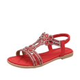 thumbnail image 2 of Women's Open Toe Bohemia Rhinestones Flat Sandals, Summer Comfortable Elastic Slingback Ankle Strap Casual Dressy Beach Shoes (Red,39), 2 of 7
