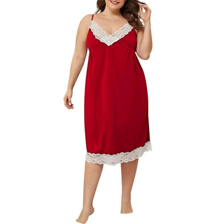 

JustVH Womens Plus Size Lace Sleeveless Strap Sleep Dress Nightgown