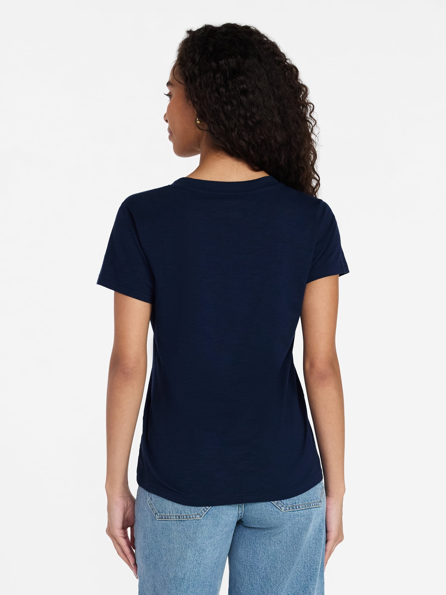 Time and Tru Women’s V-neck Slub Tee with Short Sleeves, Sizes XS-XXXL