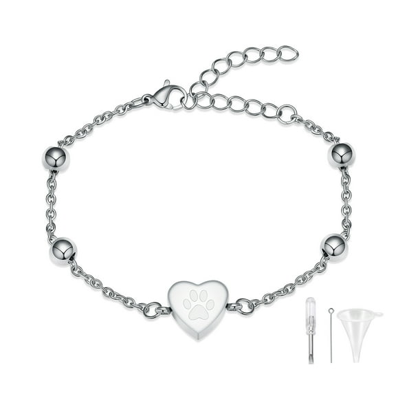 Pet Cremation Jewelry Bracelet for Ashes for Women Heart & Paw Print Urn Bracelets - Heart Memorial Jewelry Gifts for A Loss of Loved Ones