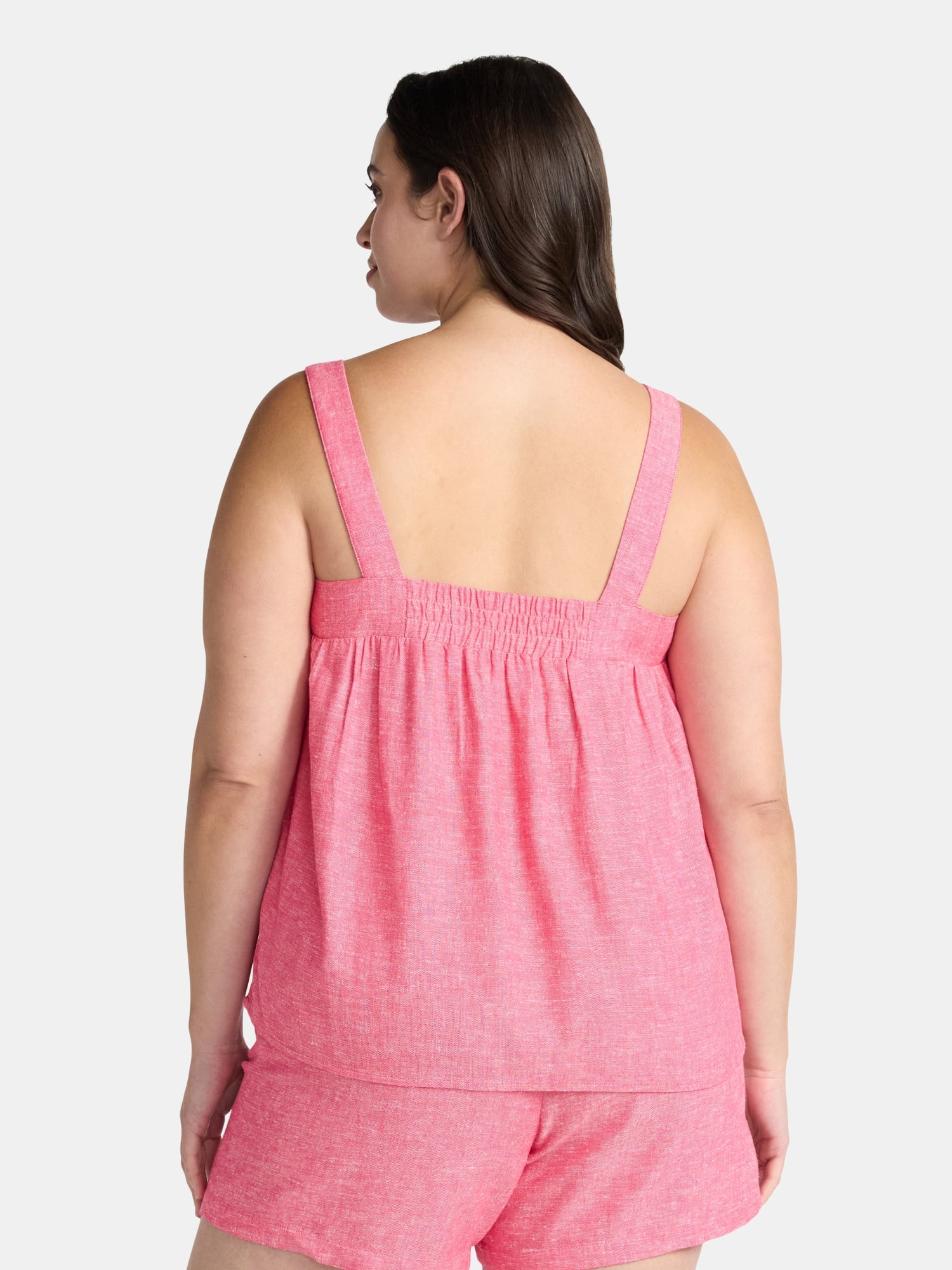 Time and Tru Women's Linen Blend Tank Top and Shorts Set, 2-Piece, Sizes XS-4X