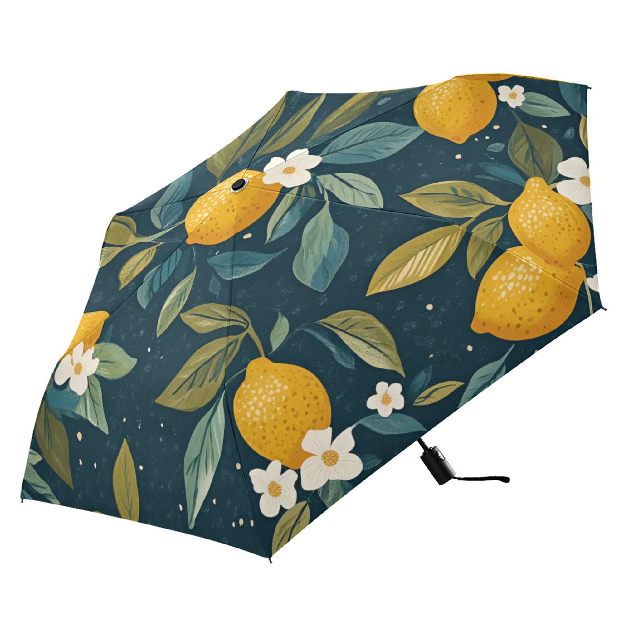 FORMRS Travel Umbrella Folding Auto Open Close Windproof Rain UV Protection, Blue Lemons