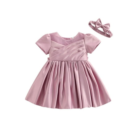 

Bagilaanoe Summer Baby Girls Party Dress Short Sleeve High Waist A-Line Satin Princess Dress With Big Bowknot 6M 12M 18M 24M 3T Ruffle Tutu Wedding Birthday Dresses