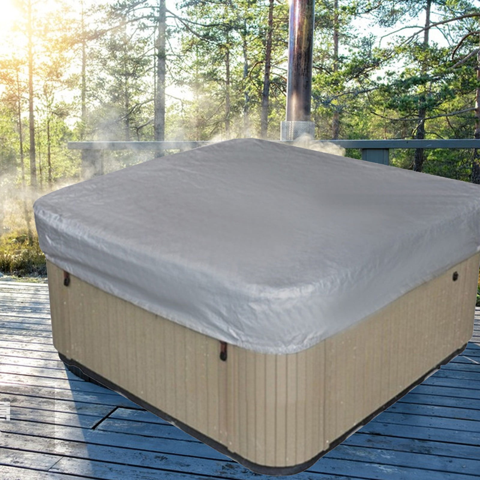 Cuxi Square Hot Tub Cover, Heavy Duty Waterproof Spa Cover for Outdoor Jacuzzi, Dust Protection, Weather Resistant, Swimming Pool Dust Cover Grey