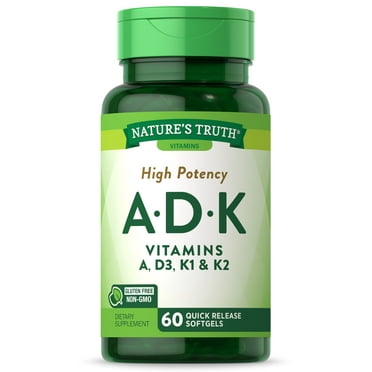 Nature's Truth High Potency Vitamins A, D3, K1 & K2 Dietary Supplement Quick Release Softgels