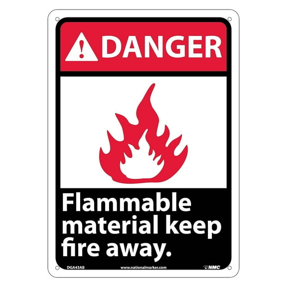National Marker Danger Signs; Flammable Material Keep Fire Away 14X10 .040 Aluminum DGA43AB