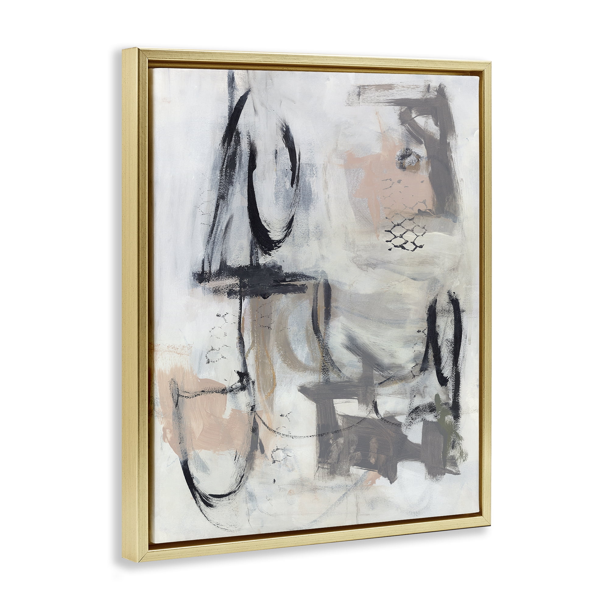 Stupell Industries Brushed Collage Abstract Abstract Painting Gold Floater Framed Canvas Art Print Wall Art, 17 x 21