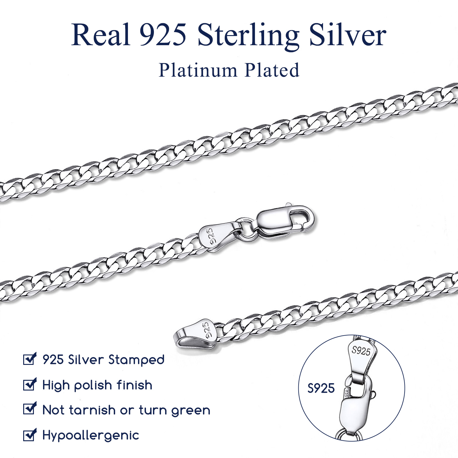 Suplight 925 Sterling Silver Curb Chain Necklace photo 8