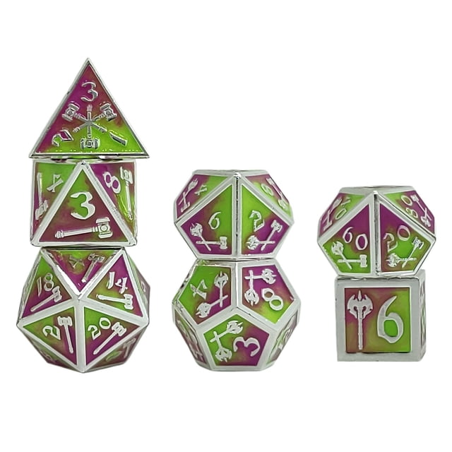 7x Dados Poliédricos De Metal D20 D12 D10 D8 D6 D4, Para Regalos De Entretenimiento Verde Claro Púrpura Sunnimix Dados poliédricos huecos