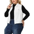 thumbnail image 4 of Chaleco de mezclilla sin mangas de talla grande para mujer Agnes Orinda, chaqueta de jeans con cierre y botones, color blanco, 4 of 7