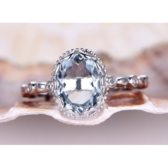 HeartsAndYou 1.22ct Natural Blue Aquamarine Solitaire Engagement Ring 14k SOLID White Gold