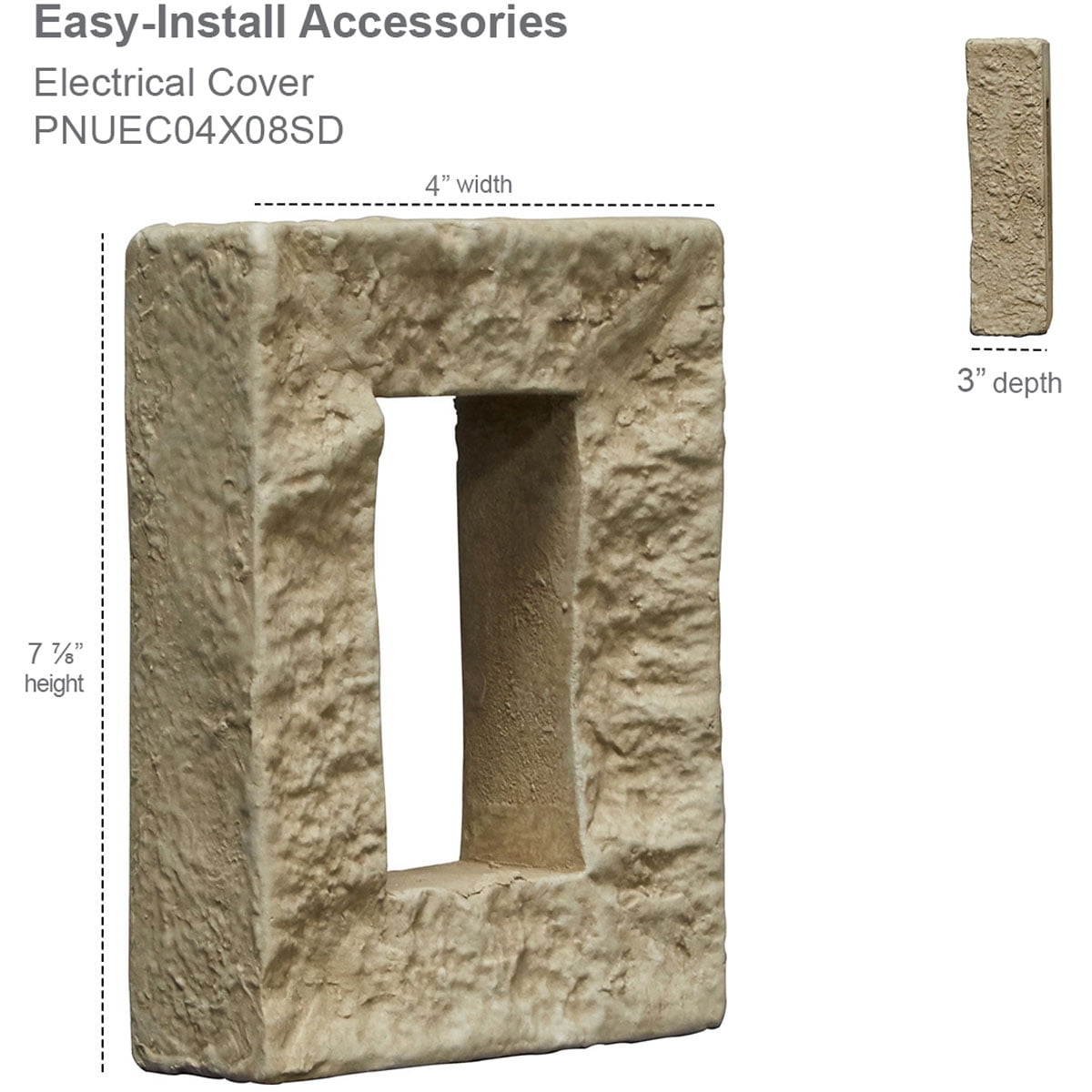 Ekena Millwork 4"W x 3"D x 7 7/8"H Universal Electrical Cover for StoneWall Faux Stone Siding Panels, Slate Gray
