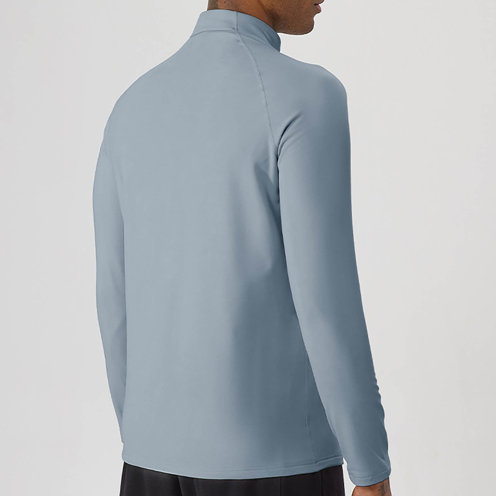Lovzfmll Men's Minimalist Solid Color Zip Raglan Top, Long Sleeve