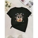 thumbnail image 1 of Charming Cartoon Owl & Butterfly Print Tee - Casual Crew Neck Short Sleeve Top for Women, Breathable Polyester, Machine Washable, 1 of 7