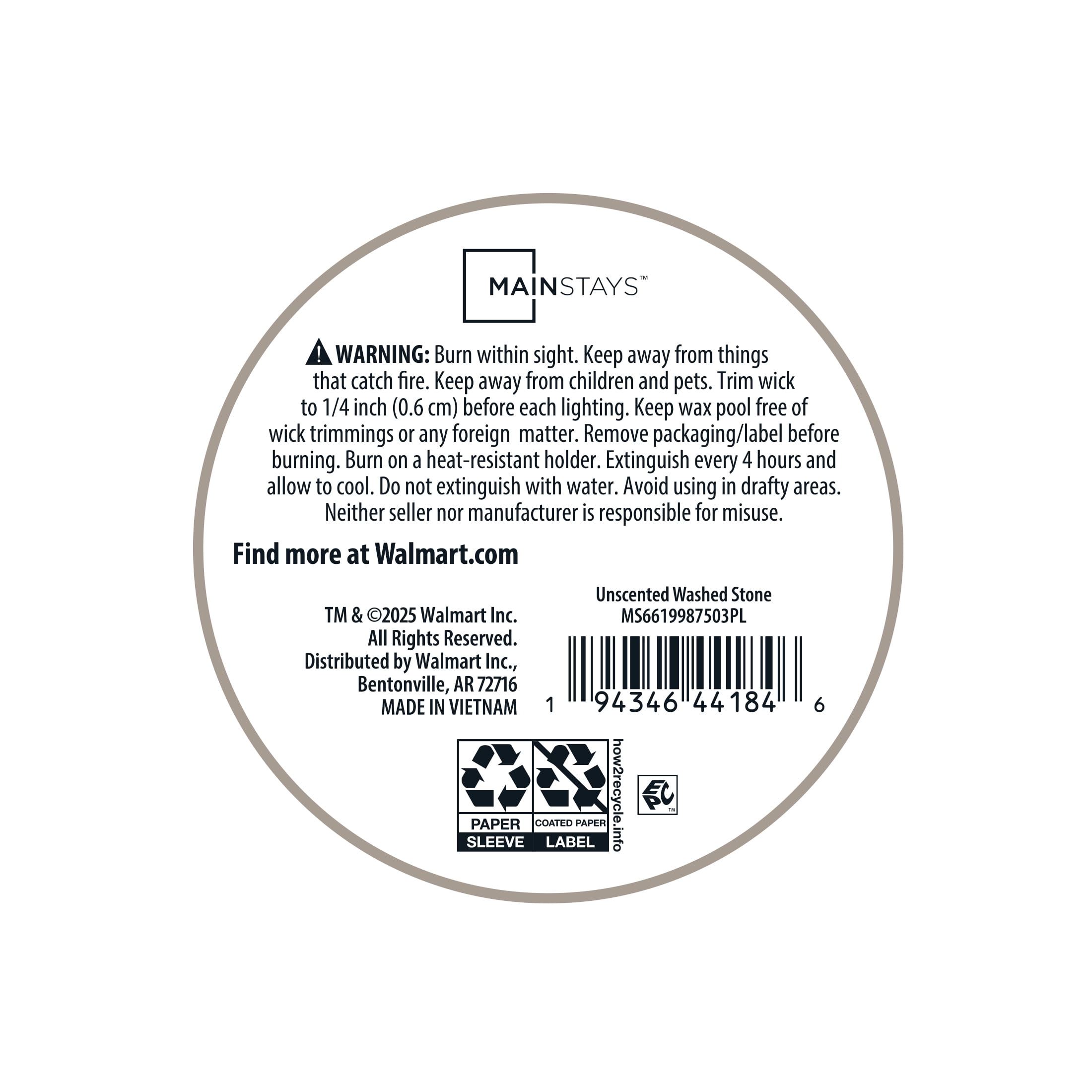 Mainstays Single Wick 3 in x 4 in Pillar Candle, Unscented, Taupe