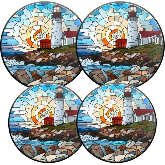 Electric Stove Burner Covers, Set of 4, Round Burner Cover,8 and 10 Inch,Stained_Glass_Of_The_Lighthouse_At_Pemaquid_Point