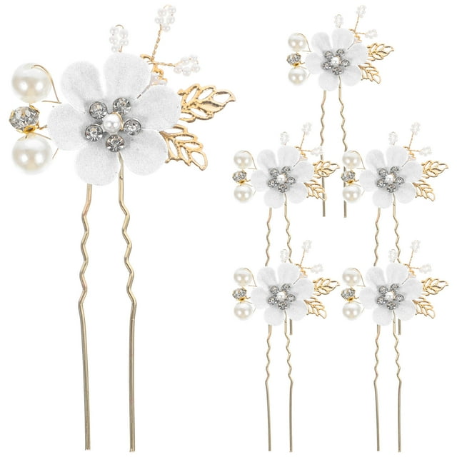 6 Pcs Épingle à Cheveux Fleur de Mariée Strass Perle Épingle à Cheveux Mariage en Forme de U pour Femmes