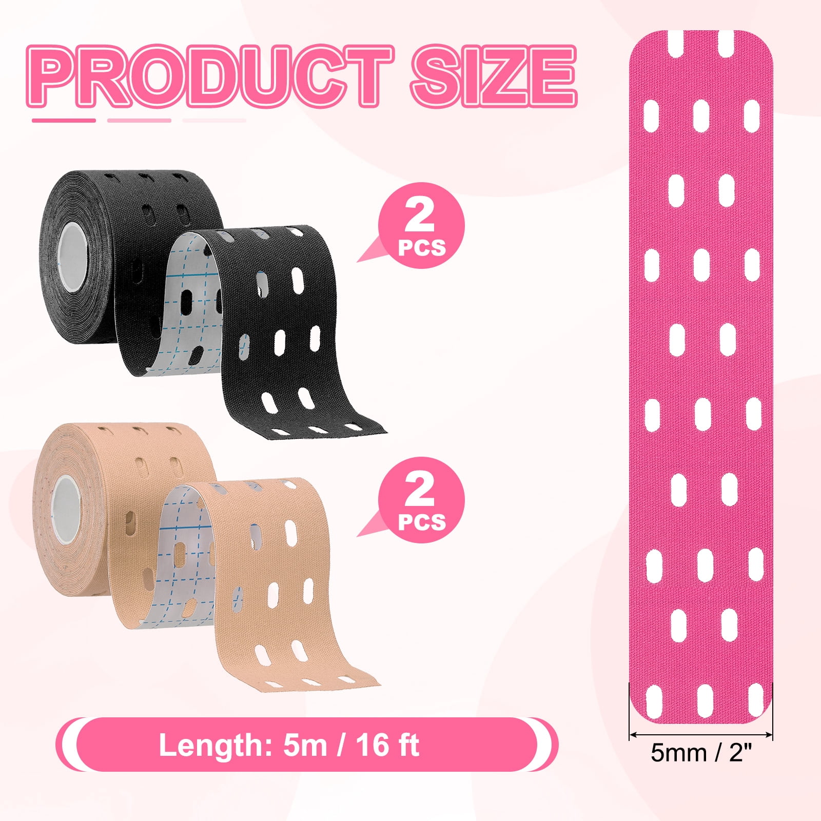 Uxcell 2" x 16 ft Kinesiology Tape Breathable, Kinesiology Recovery Tapes for Muscle Support, Skin Color/Black