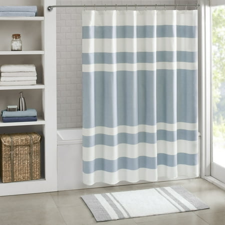 72"x72" Spa Waffle Shower Curtain with 3M Treatment Blue: Madison Park, Contemporary Bathroom Decor, Water & Stain Resistant