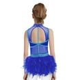 thumbnail image 2 of Xnihocha Girls Feather Skirt Leotard Latin Jazz Dance Bodysuit Rhinestones Color Block Sleeveless Jumpsuit Blue 16, 2 of 7