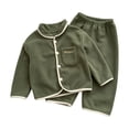 thumbnail image 3 of Asxite Toddler Fall Outfits Solid Fleece Lapel Top Straight Leg Pants Casual Loose Breathable 2 Piece Set, 3 of 7
