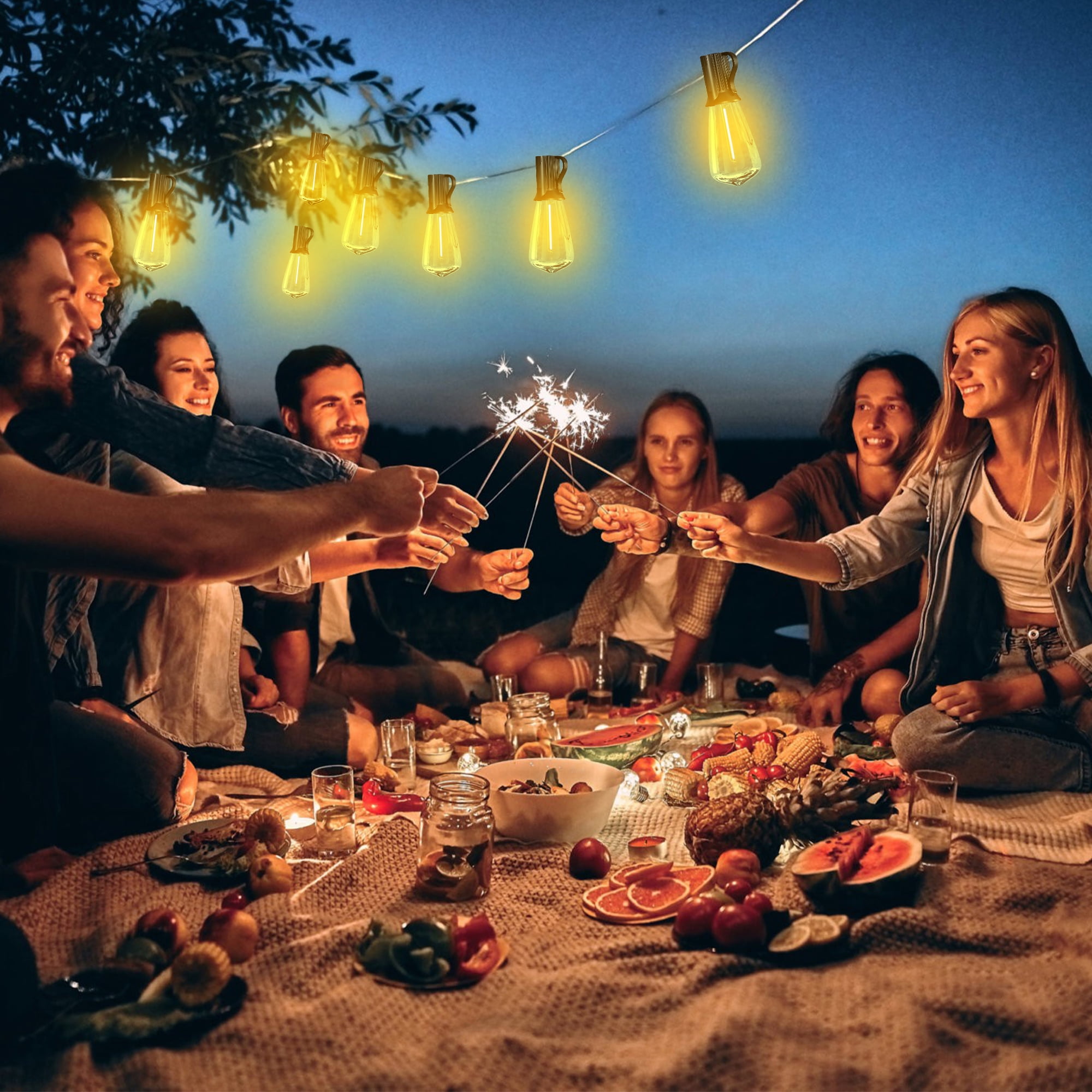 200FT(100ft*2) Outdoor Solar String Lights,with Shatterproof Edison Bulbs,Outside Waterproof Hanging Lights for Porch Garden Backyard,Christmas