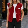 thumbnail image 4 of Women's Sherpa Fleece Vest V Neck Button Down Sleeveless Gilet with Pockets Loose Fit Casual Cozy Warm Layering Outerwear Fall Winter Red, 4 of 8