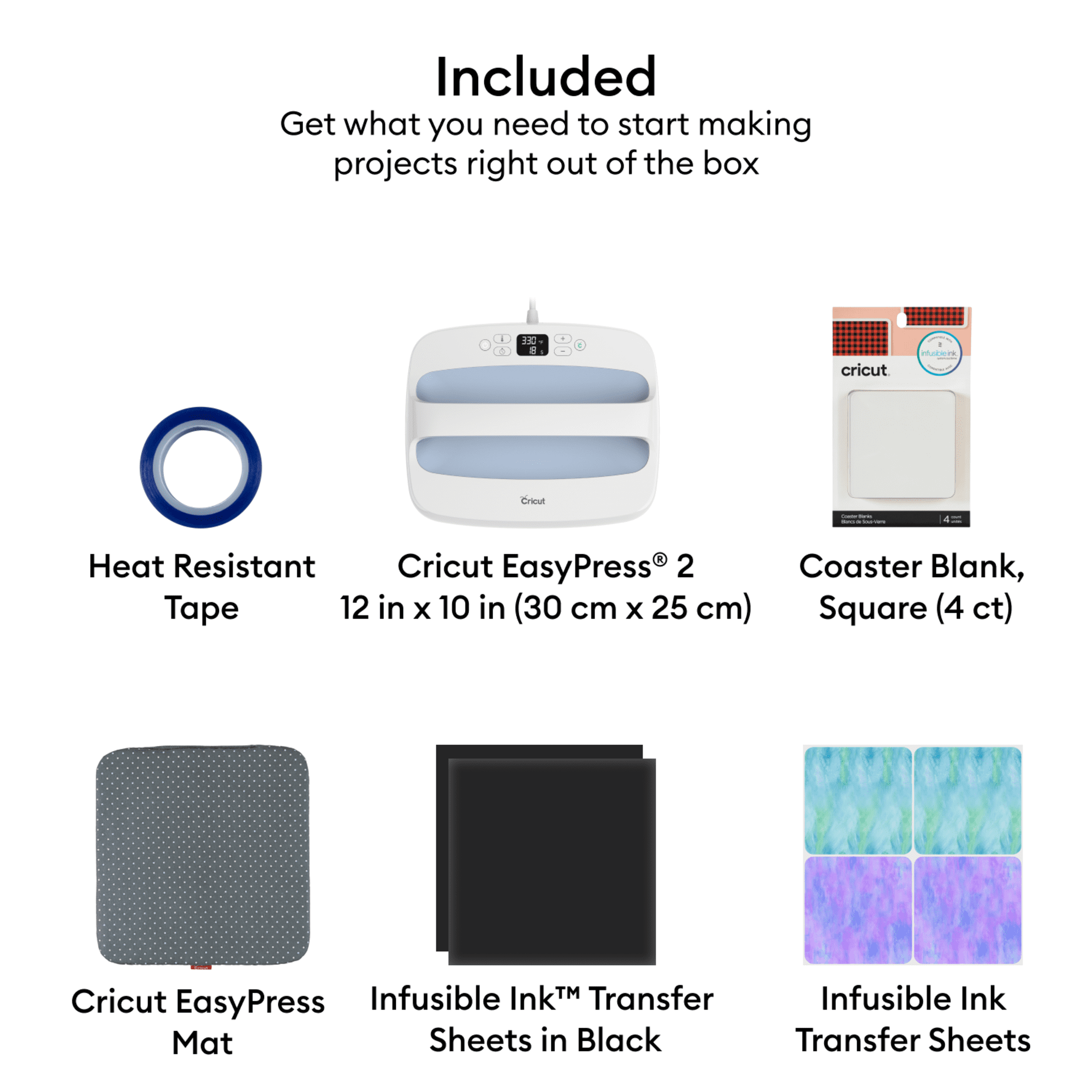 Cricut EasyPress 2, Blue Heat press - 12" x 10" Infusible Ink Bundle